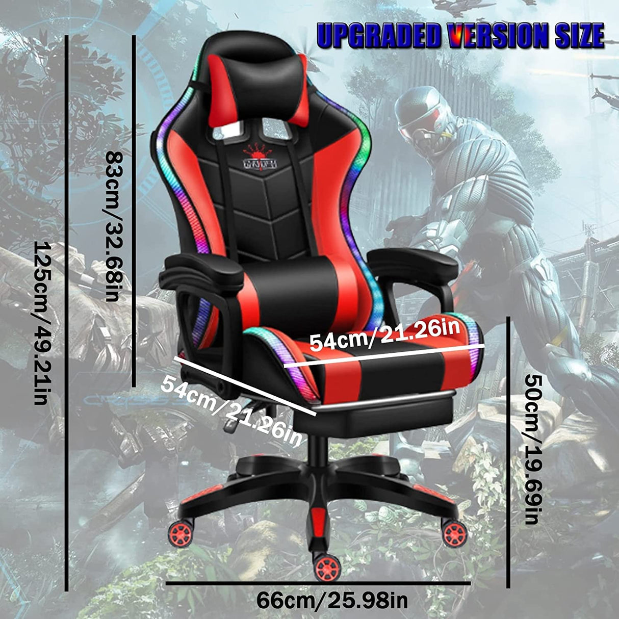 TBQATNTS Gaming Chair with Speakers,Led Gaming Chair,Ergonomic Pro Gaming Chair with Full Massage Lumbar Support Bluetooth Speakers Backrest Adjustable/Gaming Chairs for Adults,Red TBQATNTS