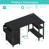 Lufeiya L Shaped Gaming Desk with Drawers & Storage Shelves, 47 Inch Corner Computer Desk with Power Outlet for Home Office Bedroom, L-Shaped Teen PC Desks with Fabric Drawer, Black Lufeiya