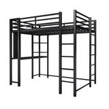 SUNLEI Loft Bed with Desk, Metal Loft Bed Full Size with 2 Built-in Ladders, with Safety Guard,Space-Saving Bed Frame, Noise Free for Small Bedroom, Black (Full Size) SUNLEI