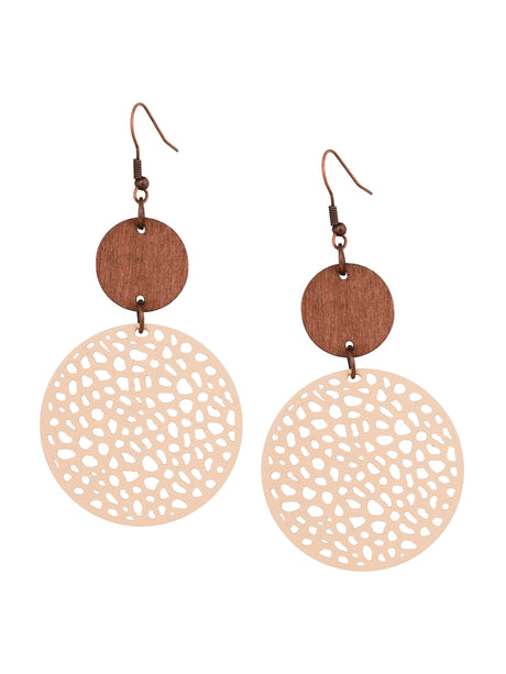 MINACHI Bohemian Natural Wood Cut-Out Disc Dangle Drop Earrings, Boho Chic Hippie Jewelry Gift for Women MINACHI