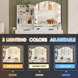 Vabches Makeup Vanity Desk with Lights and Charging Station, White Vanity Set Makeup Table with 4 Drawers Lots Storage, 3 Lighting Colors, Large Size 39.4in(W) Vabches