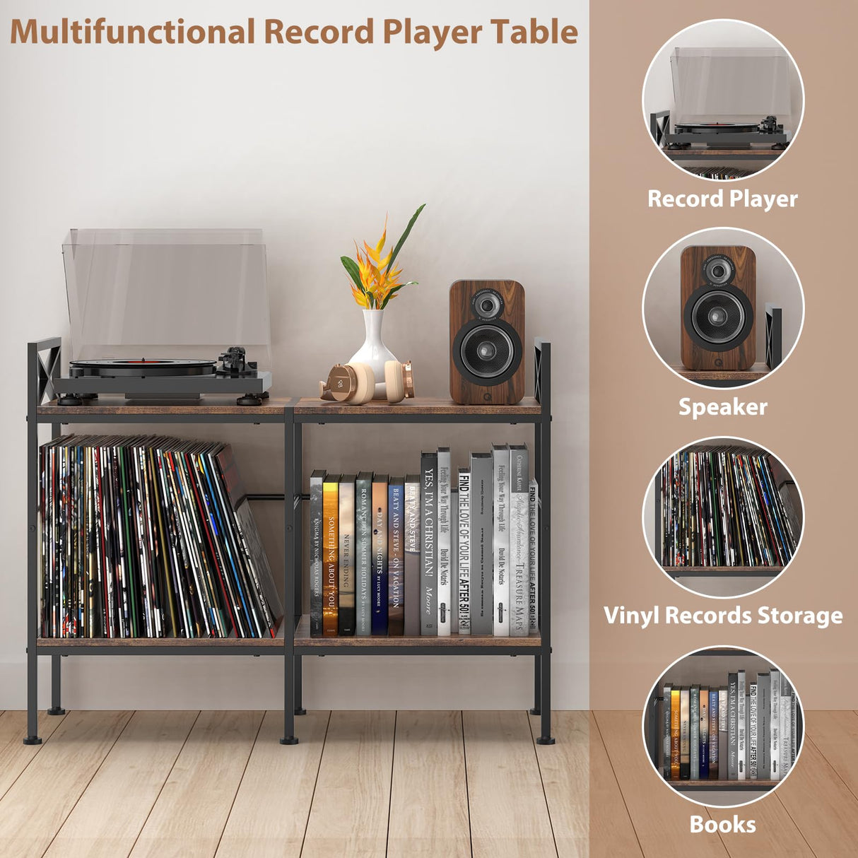 Vinyl Record Storage,Record Player Cabinet,Record Player Stand with Vinyl Storage,Up to 200 Albums,Stereo Cabinet for Living Room,Bedroom,Brown SANXUO