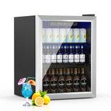 Stopsad Beverage Refrigerator Cooler, 76 Can/1.7 Cubic Feet Mini Fridge with Glass Front Door, Digital Display Small Refrigerator with Adjustable Shelves for Soda, Beer or Wine Stopsad