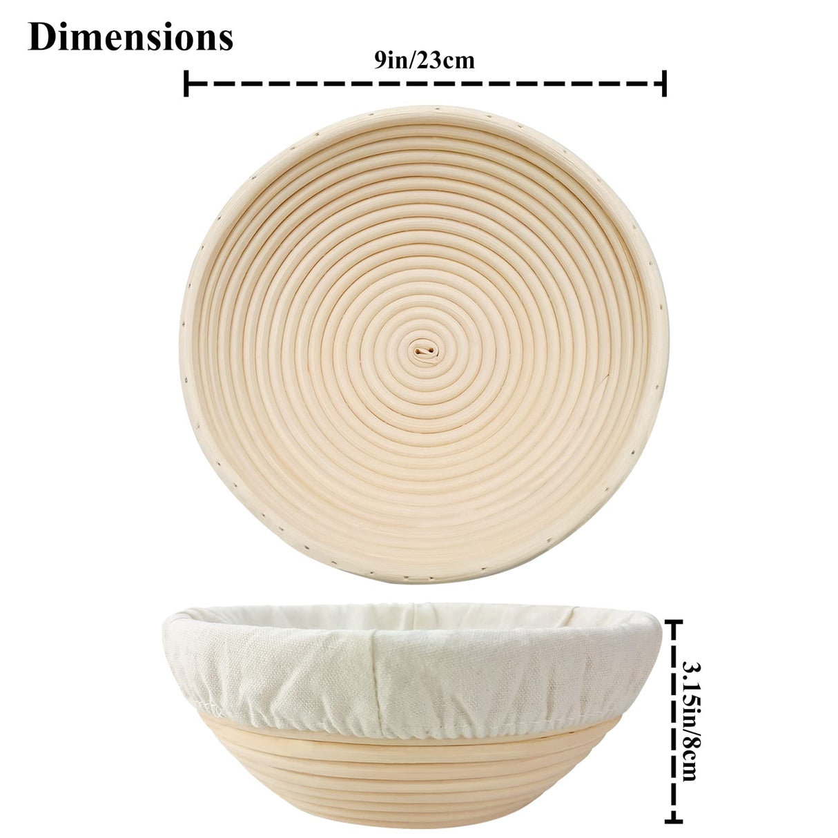 SNAILDIGIT Banneton Bread Proofing Basket Set of 2: 9 Inch Round Sourdough Proofing Bowls for Artisan Bread Making for Professionals and Home Bakers SnailDigit