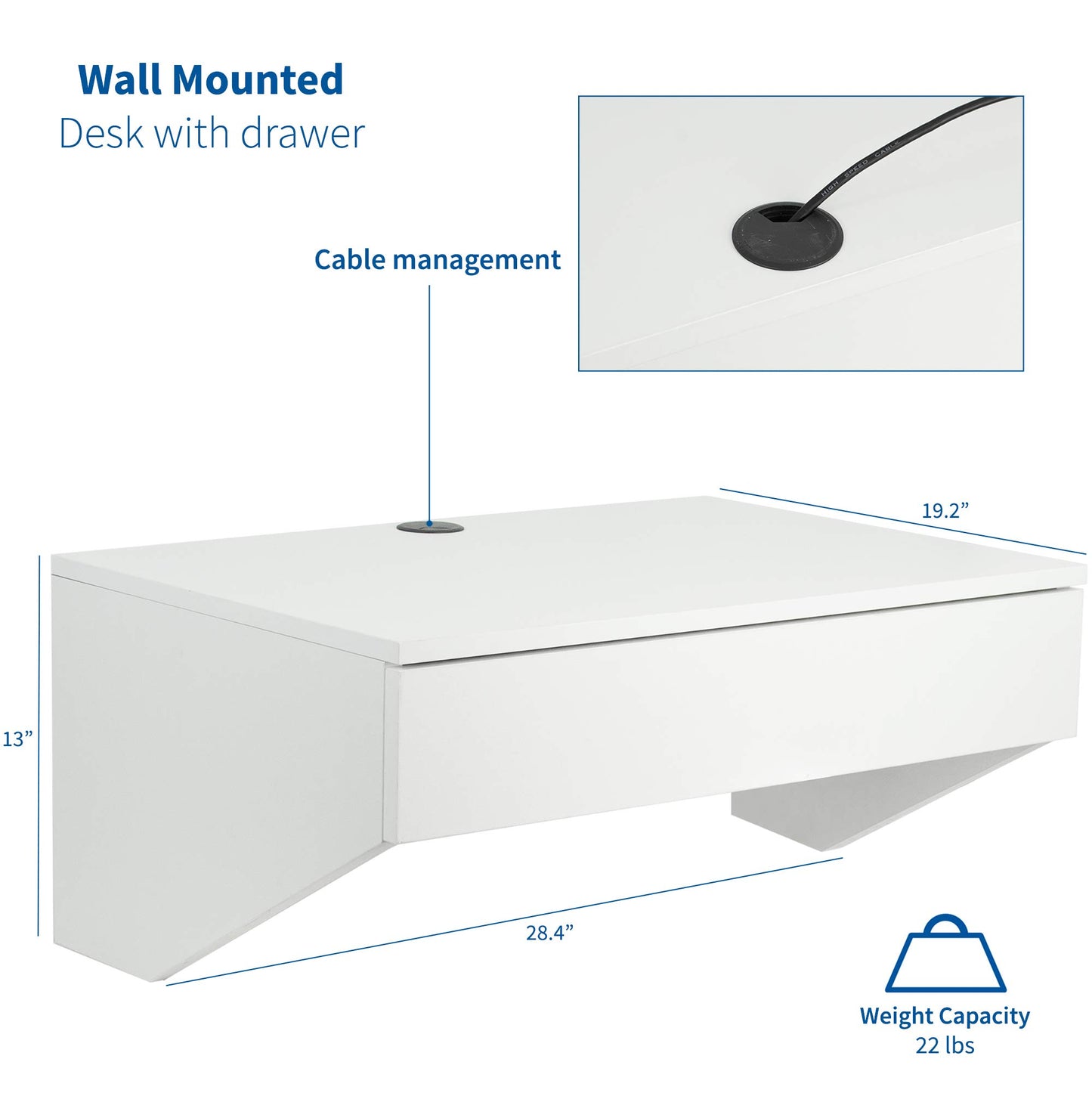 VIVO White Wall Mounted Desk with 28 inch Surface and Pull Out Drawer, Floating Wall Organizer, Under Storage Workstation, DESK-SF01W - WoodArtSupply