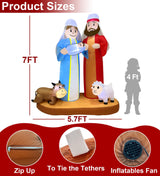 7 Ft Tall 5.7 Ft Long Christmas Inflatables Nativity Scene Outdoor Decorations, Christmas Blow Up Jesus Manger Set with Build-in LED Lights for Xmas Parties Yard Garden Decor TURNMEON