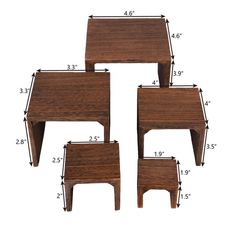 MOOCA 5-Piece Wooden Jewelry Display Risers - Multi-Function Retail Stands for Rings, Watches, Necklaces, Bracelets, and More - Various Heights, MOOCA