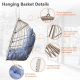 Hanging Egg Chair Without Stand, HDPE Rattan Foldable Swing Chair with Aluminum Frame & UV Resistant Cushion, Hammock Egg Basket for Indoor Outdoor Bedroom Garden, 350Lbs Capacity (Blue) DAIJIA CHINA