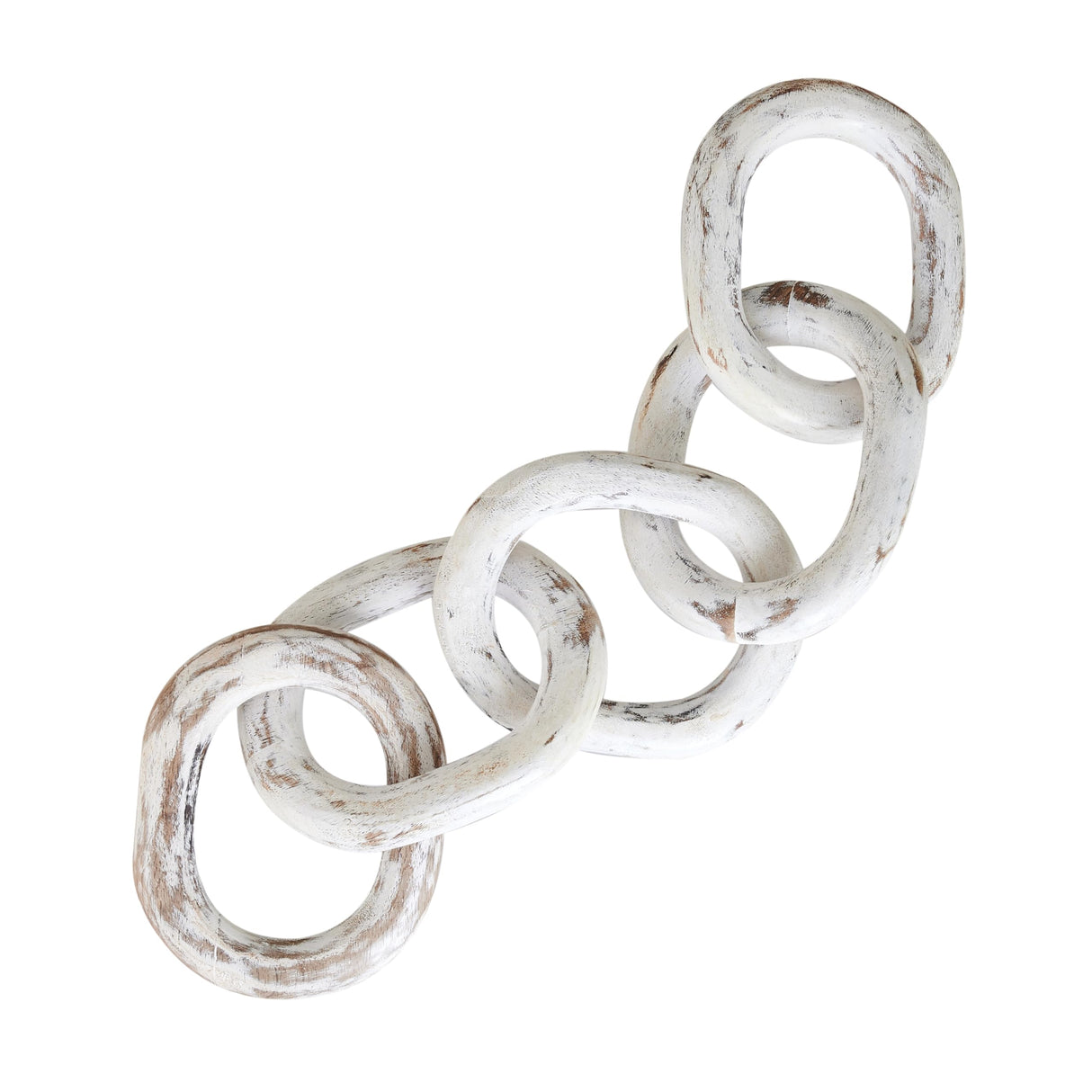 Wood Chain Link Decor Hand Carved 5-Link Wood Knot Decorative Chain, Rustic Wood Link Decorative Object Large Wooden Chain for Home Living Room Coffee Table Farmhouse White Eximious India