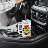 AGH 4 Pack 40 oz Sublimation White Tumbler with White Handle and Stainless Steel Straw, Insulated Double Wall Vacuum Reusable Cups with White Leakproof Lid AGH