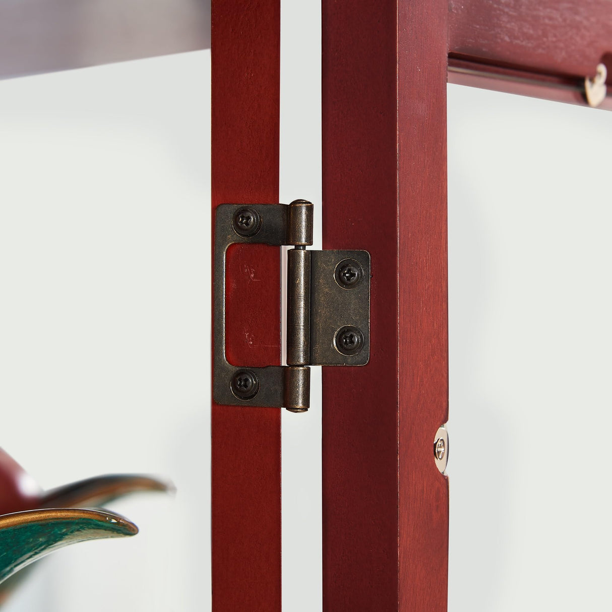 QSOSTNS Lighted Corner Display Curio Cabinet, Curved Wood Corner Cabinet with Tempered Glass Doors and Shelves for Living Room (Cherry) QSOSTNS