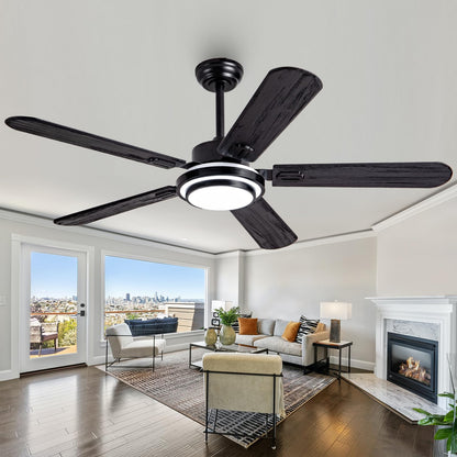 Ceversa 52 Inch Black Ceiling Fans with Lights Remote Control, 5 Blades Thin Solid Wood Ceiling Fans for Bedroom,Living Room,Dining Room,Patio,Farmhouse