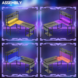 Aheaplus Small L Shaped Gaming Desk with LED Lights & Power Outlets, Reversible L-Shaped Computer Desk with Monitor Stand & Storage Shelf, Corner Desks Home Office Desk with Storage Bag, Grey Oak Aheaplus