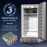cureder 15 Inch Outdoor Refrigerator, Weather Proof Stainless Steel Beverage Beer Cooler Under Counter Fridge, Indoor/Outdoor Refrigerator with 3 Shelves for Patio Kitchen and Commercial Use cureder