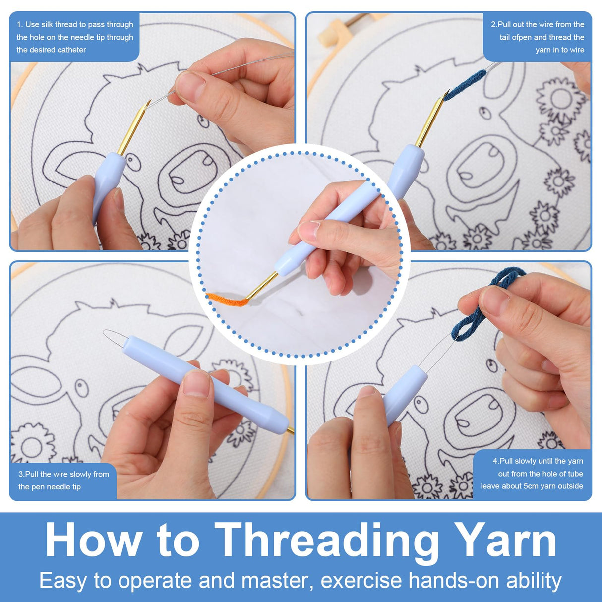 SmoothNovelty Cow DIY Punch Needle Kits for Beginners with Hoop Embroidery Fabric Instructions Thread Punch Needle Craft Set Easy for Starter Adults and Children Gift Decoration, 20x20cm-4 SmoothNovelty