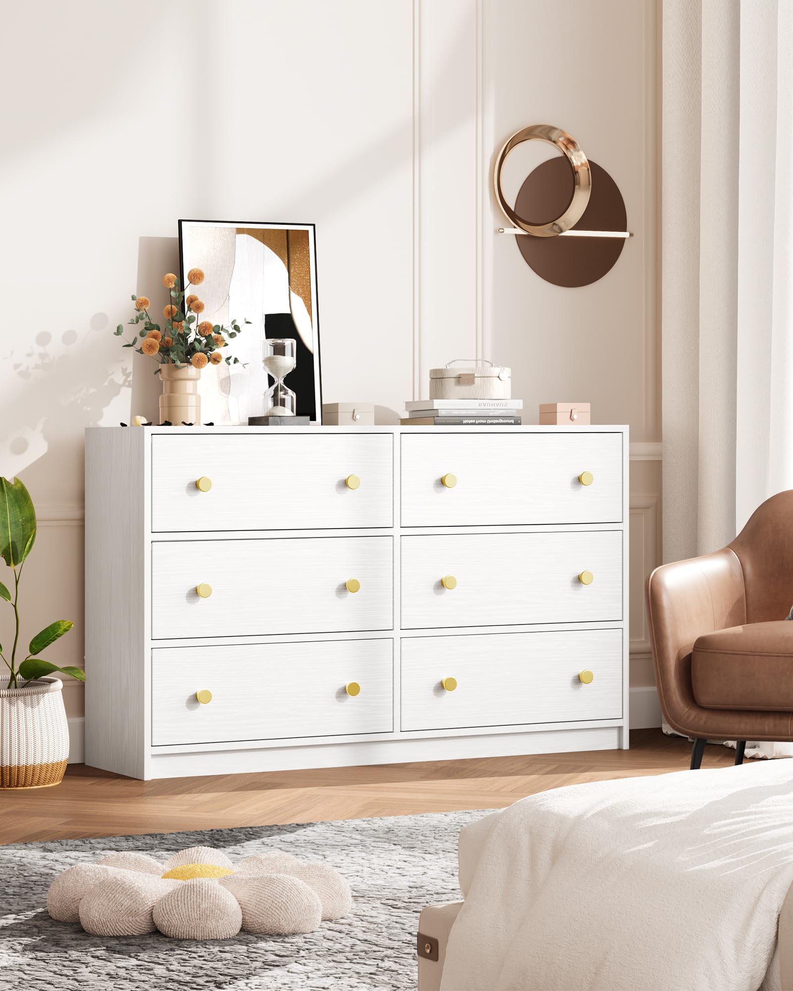 Nicehill Dresser for Bedroom with 6 Drawers, Fabric Storage Tower, Dresser & Chest of Drawers Organizer, Storage Cabinet for Hallway, Closets, Living Room,White Dresser Wooden（White） - WoodArtSupply