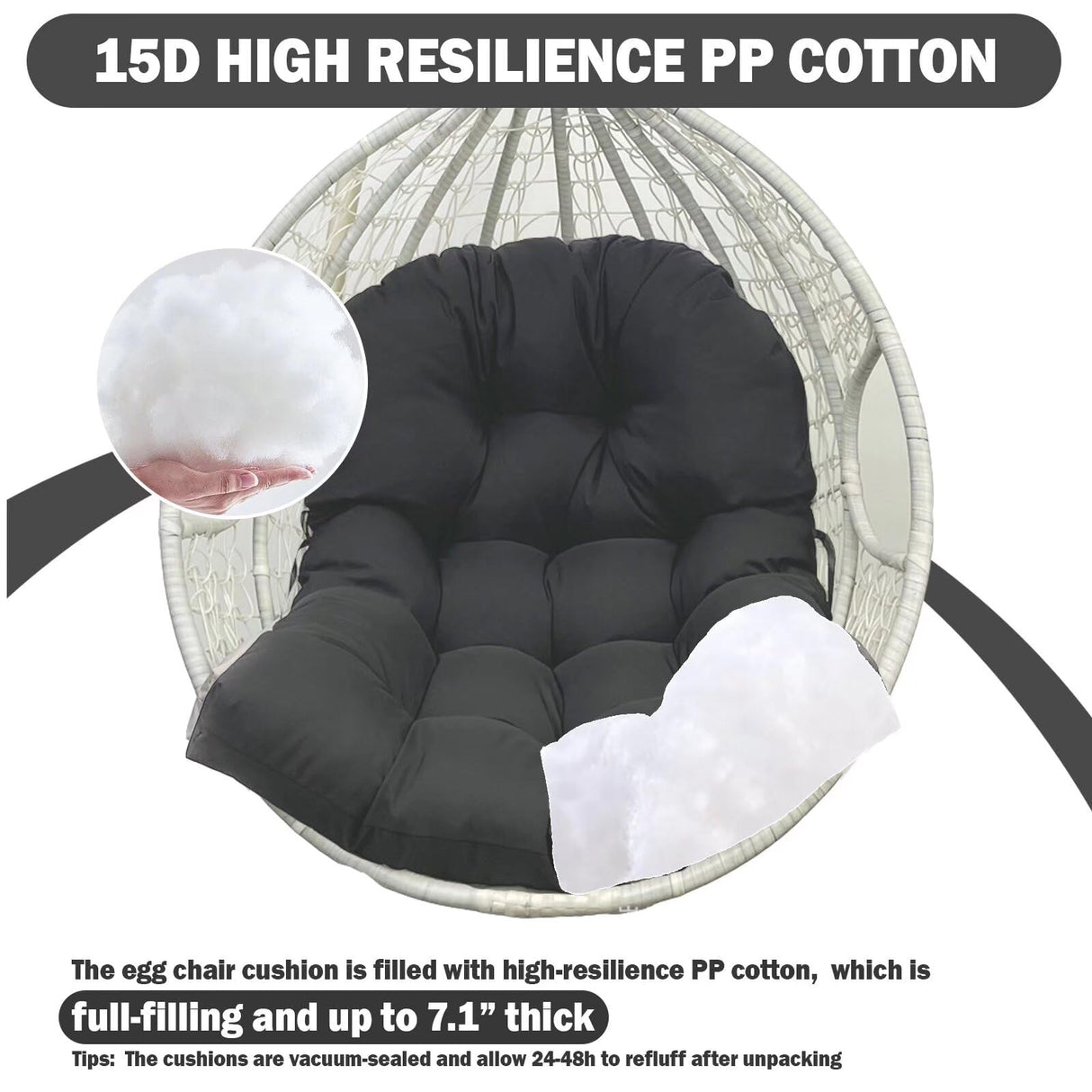 MQK Thick Egg Chair Cushion Replacement, Button Tufted Outdoor Swing Chair Cushion with High Elasticity PP Cotton and Skin-Friendly Fabric, Hanging Cushion for Patio Porch Furniture (Only Cushion) MQK