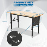 48" Heavy-Duty Height Adjustable Workbench, 2000 Lbs Capacity Hardwood Worktable Work Bench with Power Outlets, Brake Wheels for Garage Workshop Office Home Woodworking Shop Doppeltcharms