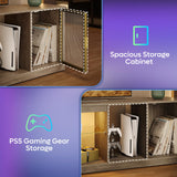 Bestier LED 70 inch TV Stand for 80 inch TV, Modern Entertainment Center with Storage Cabinet for PS5, TV Console for Living Room Bedroom, Adjustable Glass Shelf & Acrylic Doors, Grey Bestier