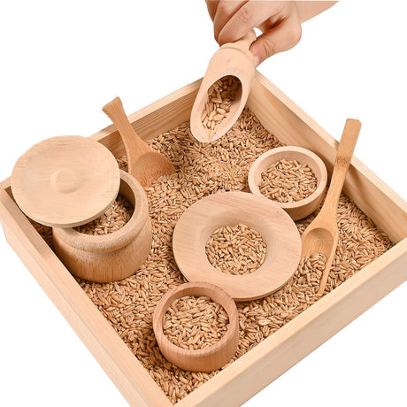Sparkle Race Sensory Bin Tools with Wooden Box Tray Montessori Toys for Toddlers, Waldorf Toys, Wooden Scoop Dish and Tongs for Kids, Montessori Kitchen for Sensory Table Fine Motor Learning Skills Sparkle Race