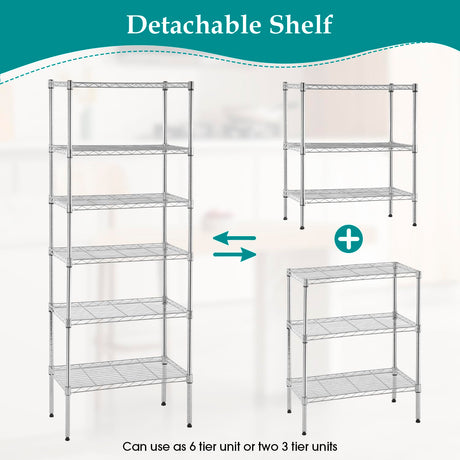 PayLessHere | 6-Tier Wire Shelf | 23"x13"x59" | Chrome | Adjustable Racks | Heavy-Duty Storage Shelves, Holds Upto 1500 lbs | Rust-Resistant, No-Tool Assembly | for Home, Garage Shelving PayLessHere