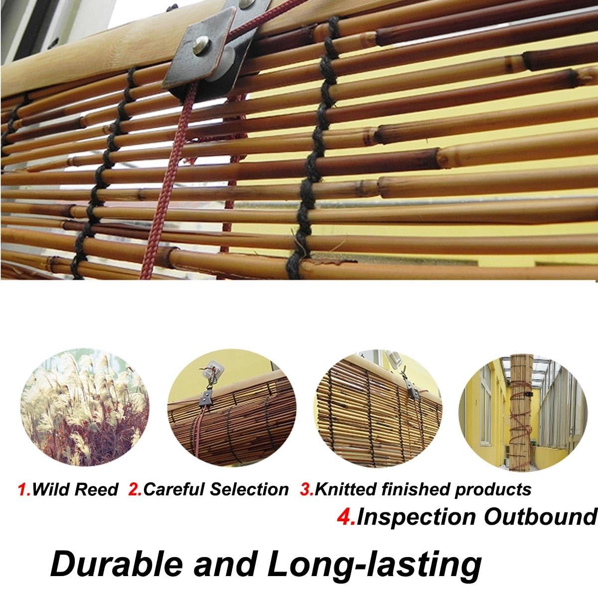 DISPRA Outdoor Light-Filtering Bamboo Roller Blind, Blackout Bamboo Blinds for Interior Windows 84"" 72"" 34"" 23"" 35"" 43"" 56"" 68"" Cordless Patio Roll up Shades for Porch Privacy Screen DISPRA