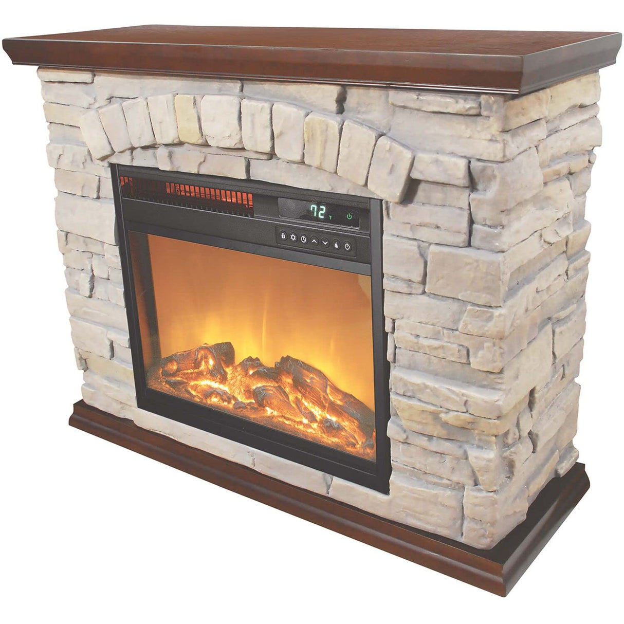 Lifesmart Large Square Infrared Faux Stone Fireplace, Fake Fireplace Heater with Mantel and Adjustable Settings for Living Room, Bedroom LifeSmart