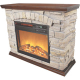 Lifesmart Large Square Infrared Faux Stone Fireplace, Fake Fireplace Heater with Mantel and Adjustable Settings for Living Room, Bedroom LifeSmart