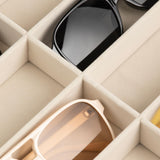 Frebeauty Sunglass Organizer,Velvet Glasses Organizer,8-Slot Sunglasses Tray with Clear Lid,Men's/Women's Sunglasses Box,Sunglass Case,13.3 x 9.6 x 2.2 Inches,Eyeglass/Eyewear Display Tray(Beige) Frebeauty