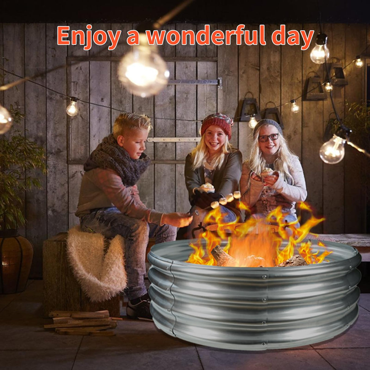 YSEJOMP 48 Inch Round Galvanized Fire Pit Ring/Fire Ring - Foldable and Perfect for Outdoor Gatherings and Campfires in The Yard/Garden/Park/Beach (4 FT Diameter, Silver) YSEJOMP