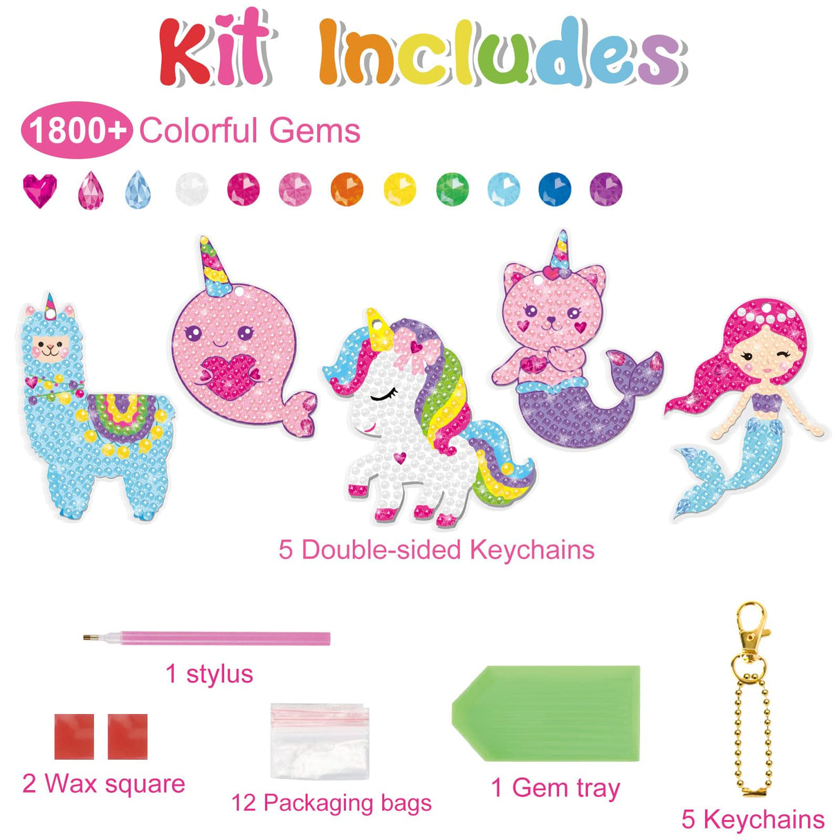 BANBBUR Arts and Crafts for Kids Ages 8-12,5PCS Double Sided Diamond Art Keychains,5D Gem Art for Kids Ages 4-8 Girls Birthday Gifts, BAKY5 BANBBUR