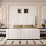 HOMBCK Full Bed Frame Upholstered Bed with Vertical Channel Tufted Headboard & Footboard/Wooden Slats/No Box Spring Needed/Easy Assembly, Cream HOMBCK