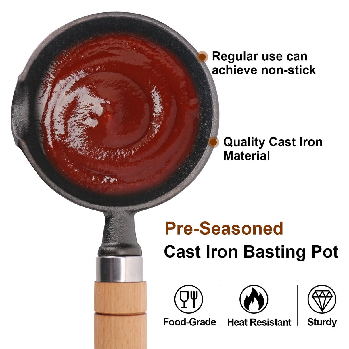 Cast Iron Basting Pot with 2 Pcs Long Handle Silicone Brush for Grill, Smoker and Stove, BBQ Basting Set Ideal for Melting & Simmering Sauces, Butter, Mini Cast Iron Bowl for Outdoor Cooking Svailse