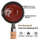 Cast Iron Basting Pot with 2 Pcs Long Handle Silicone Brush for Grill, Smoker and Stove, BBQ Basting Set Ideal for Melting & Simmering Sauces, Butter, Mini Cast Iron Bowl for Outdoor Cooking Svailse