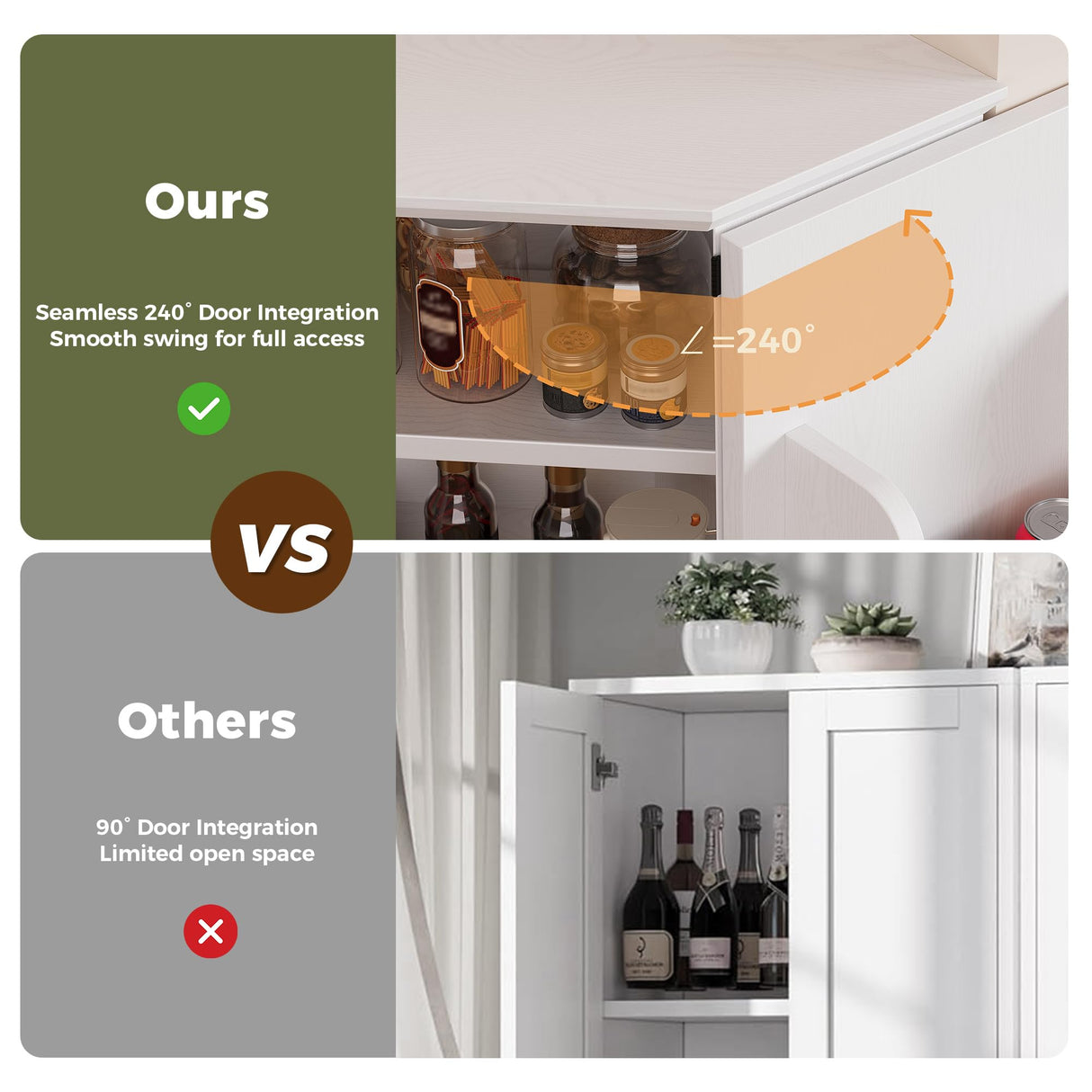 IRONCK Corner Cabinet, 72" Kitchen Pantry Cabinet, 6-Tier Freestanding Farmhouse Pantry with 4 Adjustable Shelves, 240°Swivel Doors, 2 Doors Storage, Spacious Hutch for Kitchen, Living Room, White IRONCK