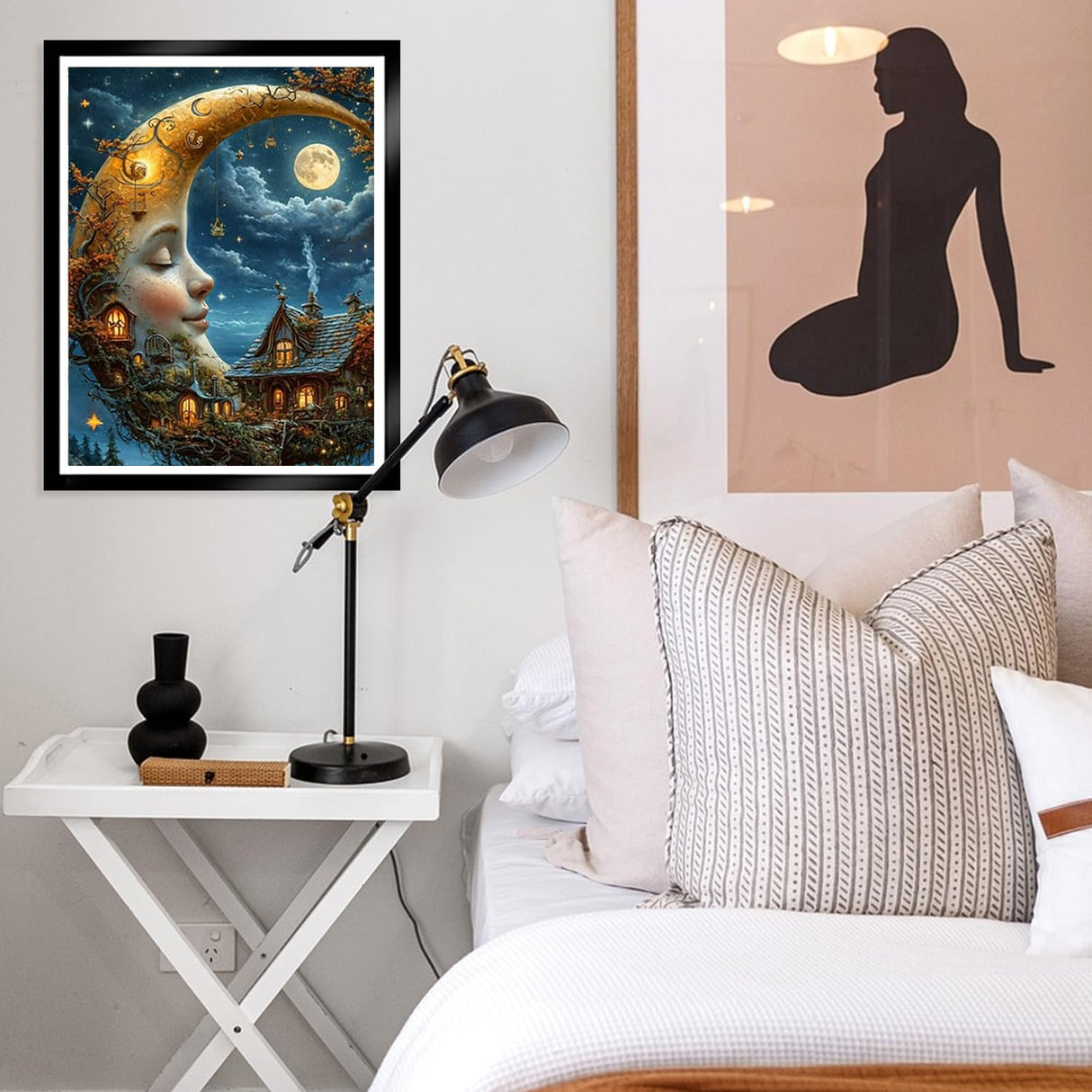 MBNTJHT Moon Diamond Art Kits for Adults Beginners,Fairy Round Drill Diamond Painting Kits,DIY Treehouse Painting by Diamonds Crafts for Home Wall Decor Gifts 12×16Inch MBNTJHT