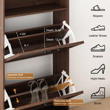 Shoe Storage Cabinet with 2 Flip Drawers, 24" W Farmhouse Modern Hidden Shoes Rack Cabinet with Adjustable Shelves & Open Storage, Narrow Slim Shoe Organizer for Front Door Entrance, Entryway, Walnut WINWY