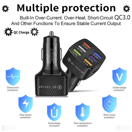 Amiss Car Charger Adapter, 6 USB Multi Port, Fast Charger, Include QC 3.0 and 5 Other Ports, Car Interior Accessories, Fit for iPhone 13/12/11/pro, Samsung Galaxy/Note S10/S9/S8, Android - Black Amiss
