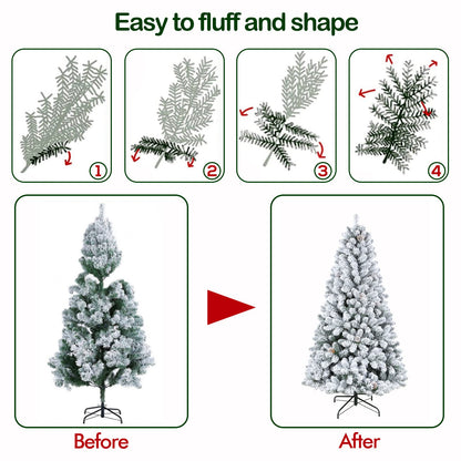 Hykolity 6.5 ft Snow Flocked Artificial Christmas Tree with Pine Cones, 764 Tips, Metal Stand and Hinged Branches