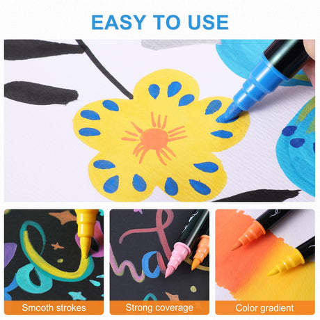 TOSHARE 30 Colors Acrylic Paint Markers, Waterproof Dual Tip Acrylic Paint Pens with Brush and Fine Tip, Markers Set for Paper, Rock, Wood, Canvas, Glass, Ceramic and DIY Crafts Making Art Supplies TOSHARE