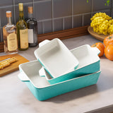 Krokori Casserole Dishes for Oven, Ceramic Baking Dishes, Lasagna Pan with Handles, Porcelain Baking Pan Deep, Bakeware for Baking, Cooking, Wedding Gift, Set of 3 (11.6" x 7.8", Aquamarine) Krokori