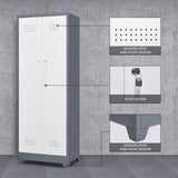 LUCYPAL Broom Closet Storage Cabinet with Locking Doors,65" H Metal Storage Cabinet with Shelves and Hanging Rod,Cleaning Tool Cabinet for Bathroom,Kitchen White&Grey LUCYPAL