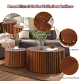 Handcraft Round Nesting Coffee Table - Chic Wave Stripe Edge, Modern Stylish Walnut Wooden Circle Fluted Center Table for Living Room (27.6in+19.7in) Generic