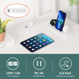 Yoobure L Shaped Desk Gaming Desk with LED Strip & Power Outlet, Reversible L-Shaped Computer Desk with Storage Shelf & Drawer, Corner Desk with Storage Bag, 2 Person Home Office Desk, White Yoobure