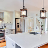 SGLfarmty Farmhouse Pendent Lights in Kitchen Island, Rustic Wood Pendant Light with Glass Shade, Bronze Entryway Pendant Lighting, Adjustable Glass Hanging Light Fixtures for Foyer, Sink, 1 Pack SGLfarmty