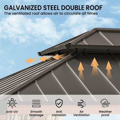 Amopatio 12' X 16' Wood Gazebo, Hardtop Gazebos with Galvanized Steel Double Roof, Metal Outdoor Permanent Aluminum Gazebo for Patio Deck Backyard