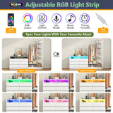 Loomie 6 Drawers Dresser with Hanging Rack & 6 Tiers Shelves, LED Dressers & Chests of Drawers with Power Outlet, 63" Wide Long 4 in 1 Storage Unit Dressers, Closet Dresser for Bedroom (White) Loomie