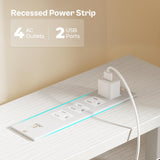 Huuger 47 inch Computer Desk with 4 Drawers, Gaming Desk with LED Lights & Power Outlets, Home Office Desk with Large Storage Space for Bedroom, Work from Home, White Huuger