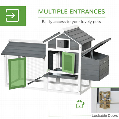 PawHut 59" Small Wooden Chicken Coop Hen House Poultry Cage for Outdoor Backyard with 2 Doors, Nesting Box and Removable Tray, White - WoodArtSupply