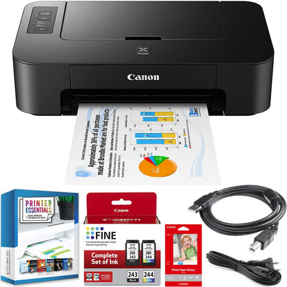 Canon PIXMA TS202 Inkjet Printer for Documents and Photos Up to 4800 x 1200 dpi with Complete Set of Full-Size Ink Cartridges Bundle Including DGE USB High Speed Print Cable + Business Software Kit